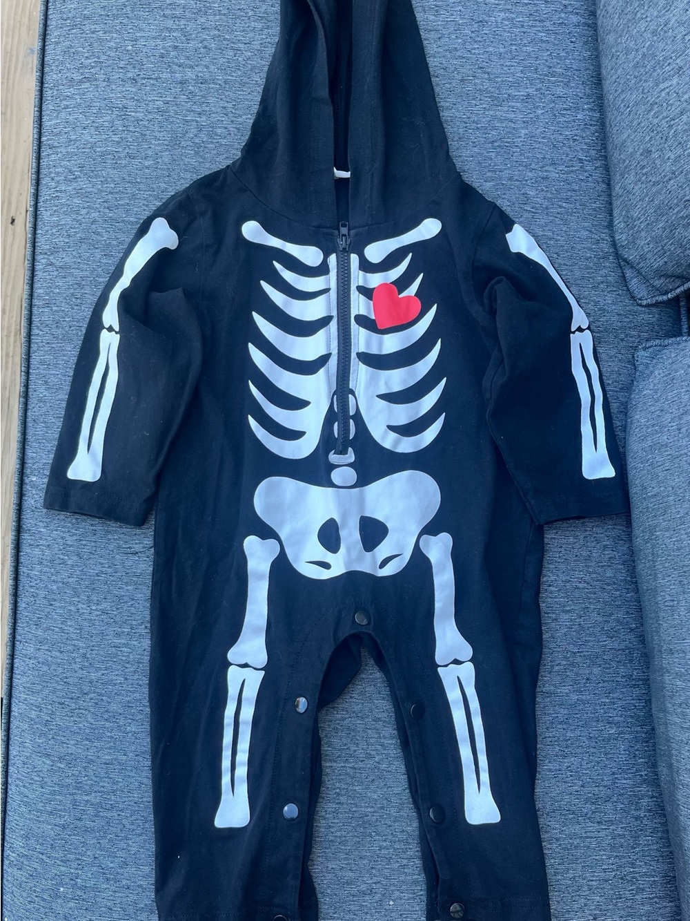 Kids Black Skeleton Hooded Costume Romper with Red Heart
